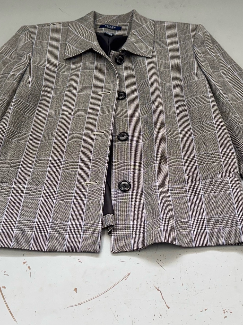Chaps Woman’s Black Gray Plaid Blazer Business Office Professional Jacket size12
